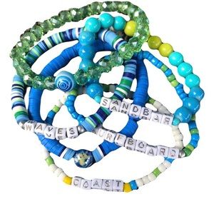 Good vibes happy Beach sea blue green love stretch band letters word stack